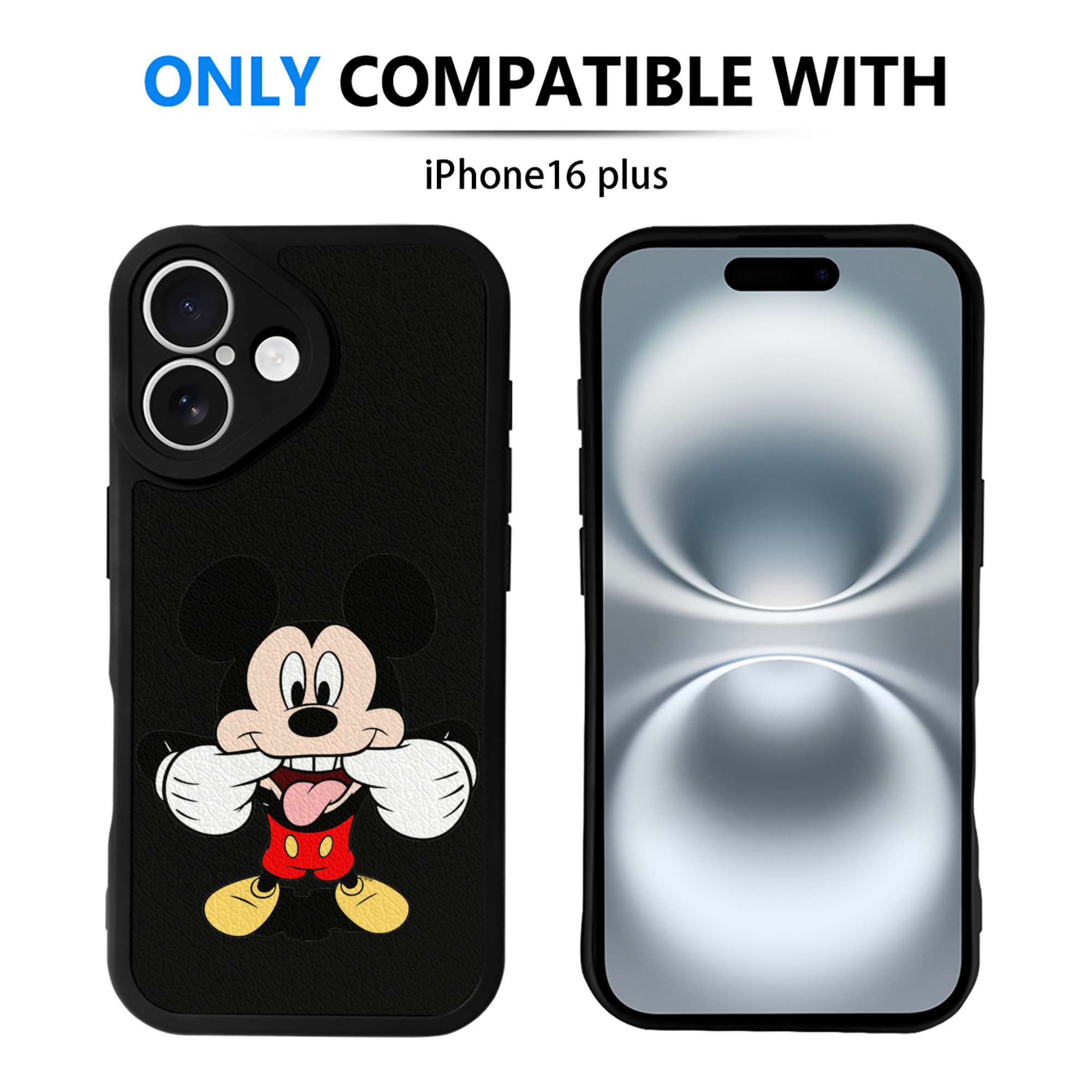 （画像用） ミッキーマウス Mickey Mouse 【iPhone 16シリーズ対応】シリコンスマホケース（レザー調） 材質：シリコン